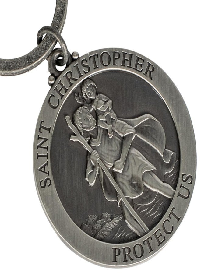 Dicksons Saint Christopher Protect Us Pewter Antique Silver Zinc Alloy Metal, Christian Inspirational, Split Key Ring, for Bible Bag, Backpack, Purse, Duffle, Lanyard or Wallet, Keychain, Single - Image 2